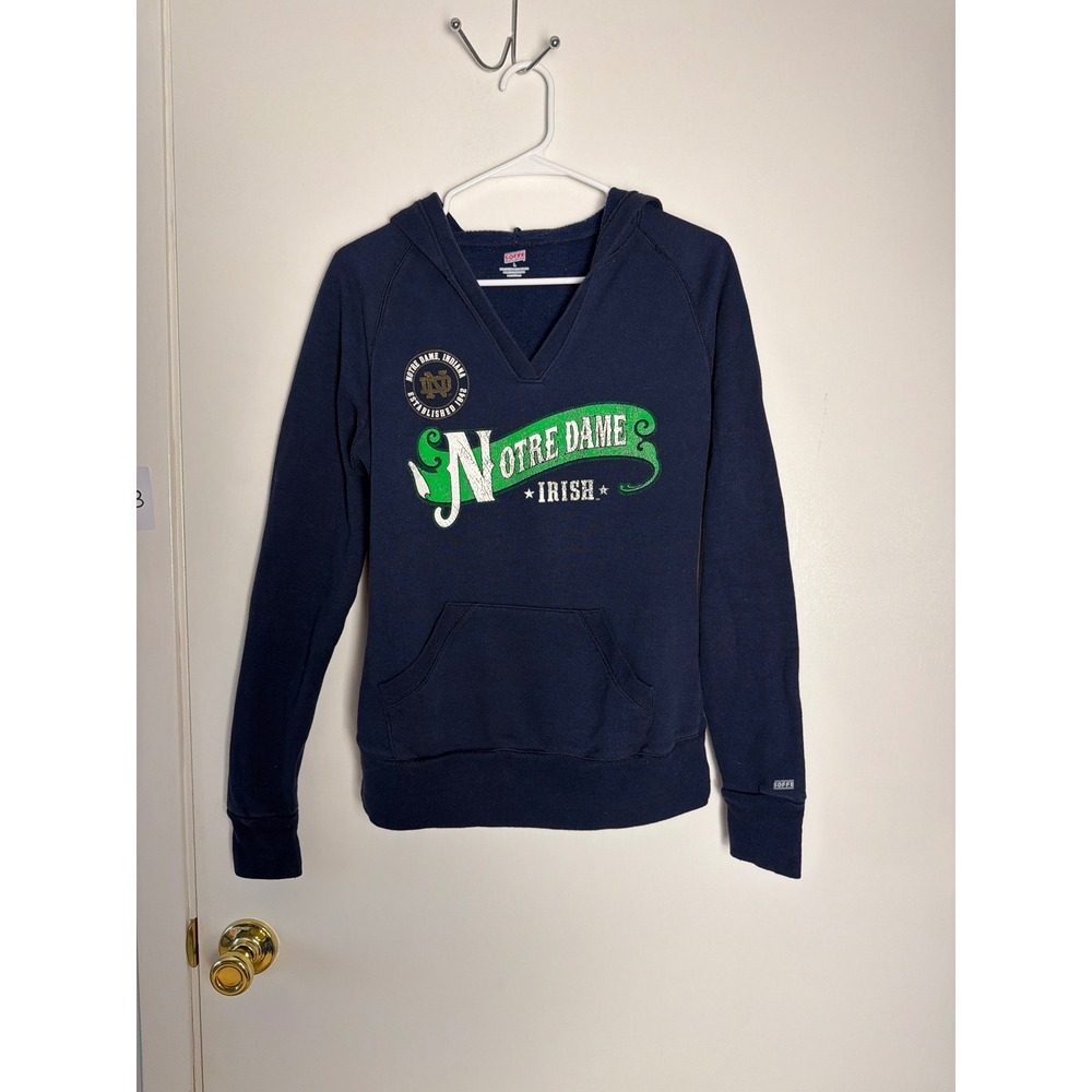 Soffe Notre Dame Fighting Irish V-Neck Hoodie Navy Blue Mens Large ND Logo